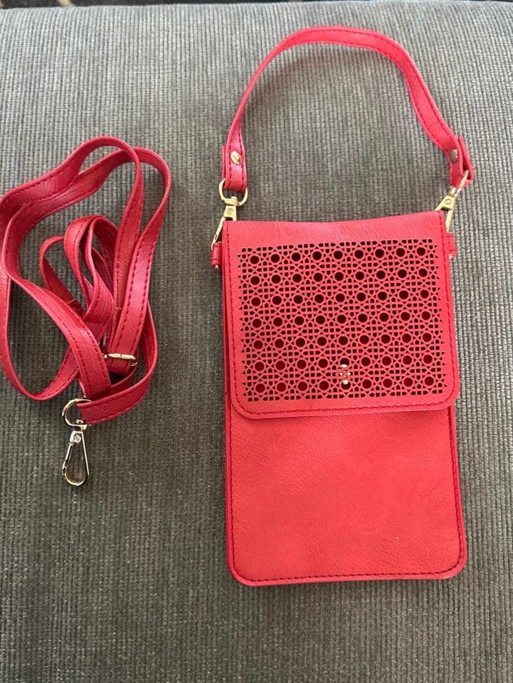 Red Women's Crossbody Phone Bag - Minimalist Laser-Cut Design
